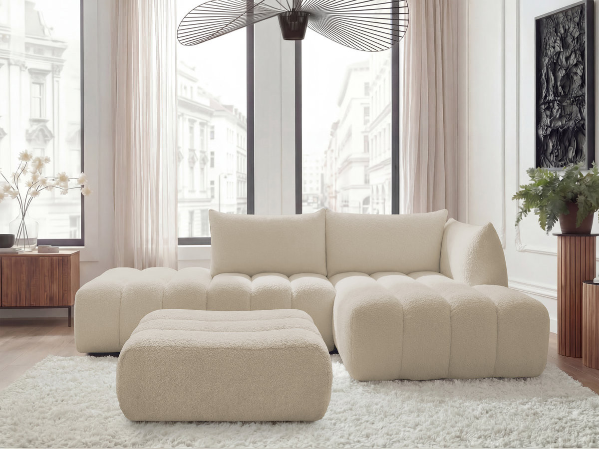 Canapé d'angle modulable AZRA bouclette avec pouf beige — vue 4