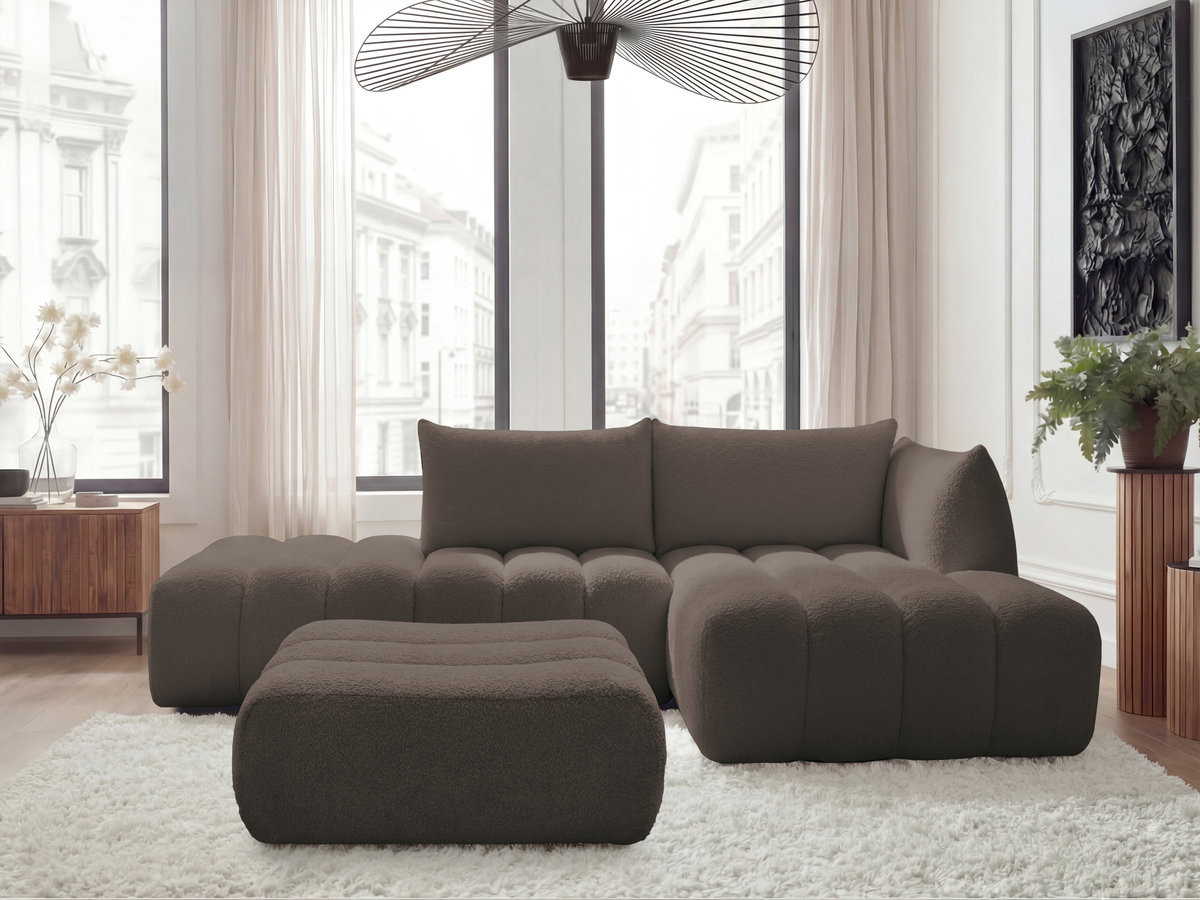 Canapé d'angle modulable AZRA bouclette avec pouf marron — vue 4