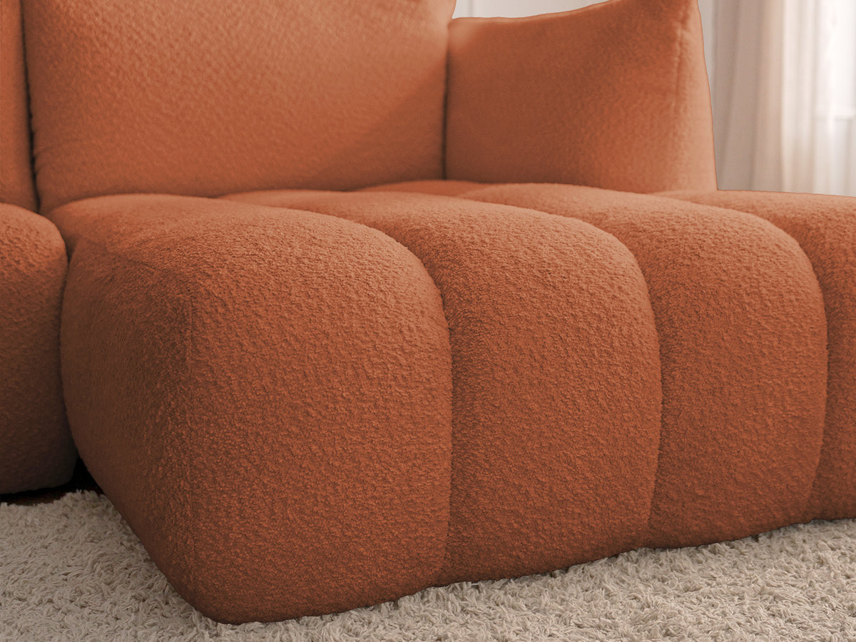 Canapé d'angle fixe modulable AZRA tissu bouclette avec pouf