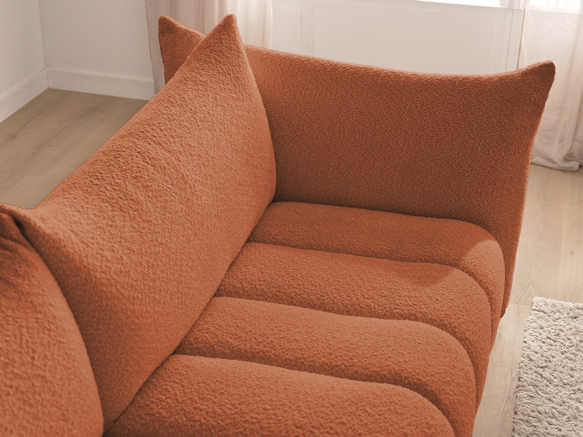 Canapé d'angle fixe modulable AZRA tissu bouclette avec pouf