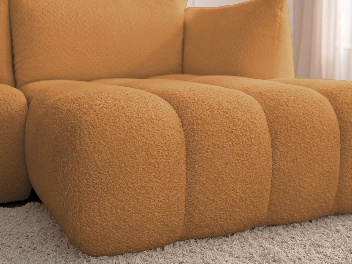 Canapé d'angle fixe modulable AZRA tissu bouclette avec pouf