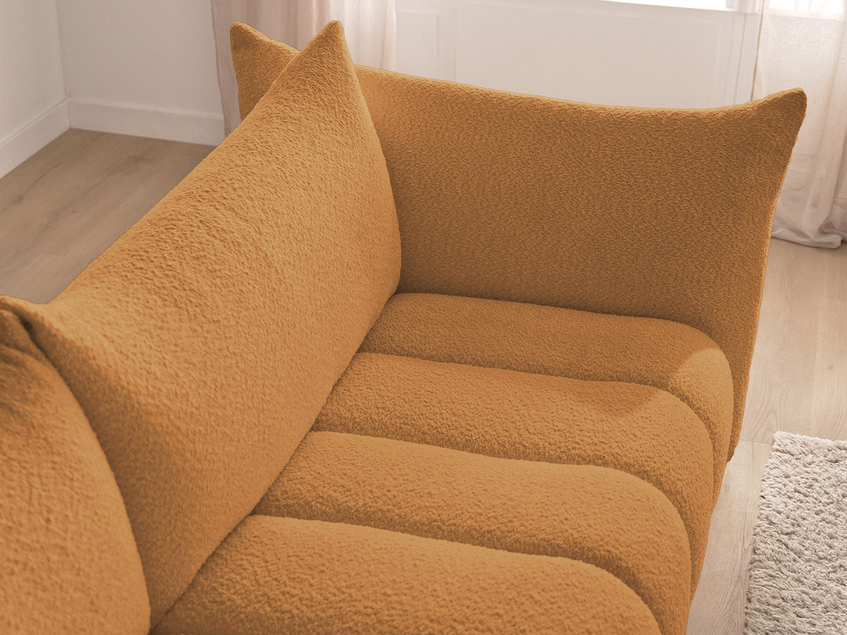 Canapé d'angle fixe modulable AZRA tissu bouclette avec pouf