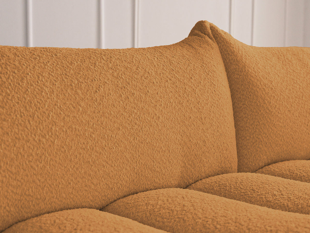 Canapé d'angle fixe modulable AZRA tissu bouclette avec pouf