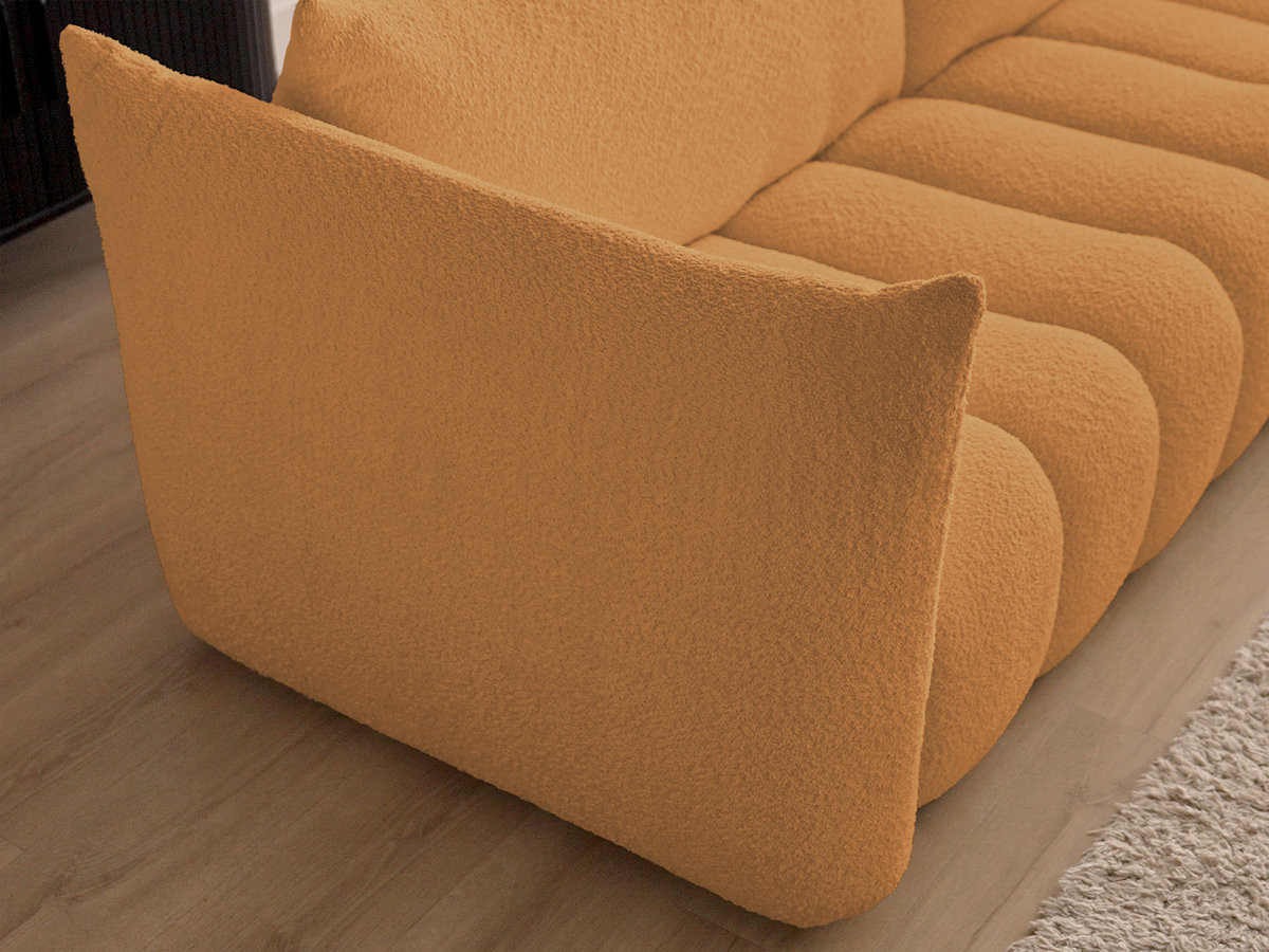 Canapé d'angle fixe modulable AZRA tissu bouclette avec pouf