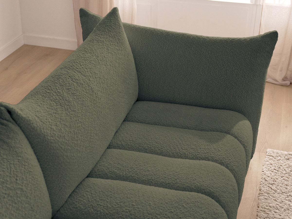 Canapé d'angle fixe modulable AZRA tissu bouclette avec pouf