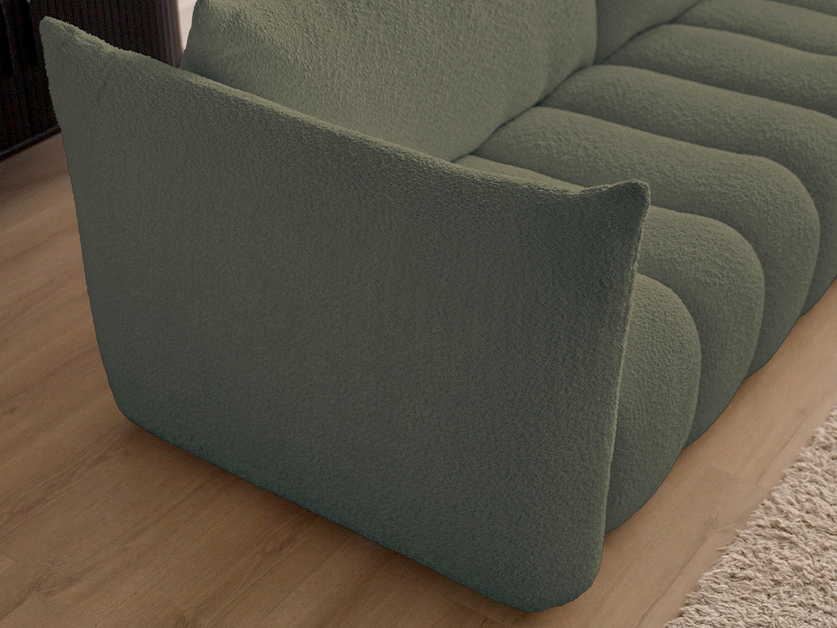 Canapé d'angle fixe modulable AZRA tissu bouclette avec pouf