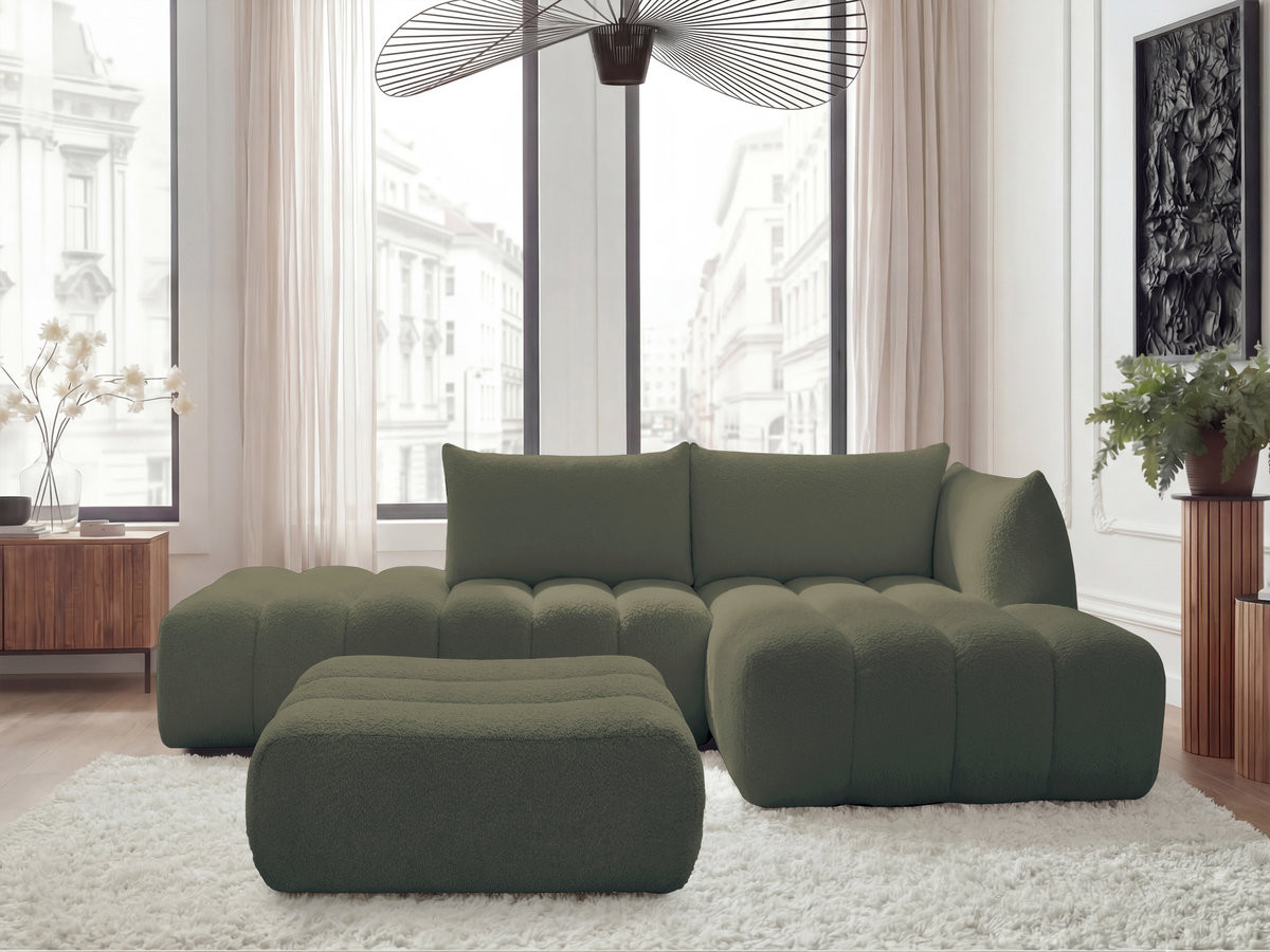Canapé d'angle modulable AZRA bouclette avec pouf vert — vue 4