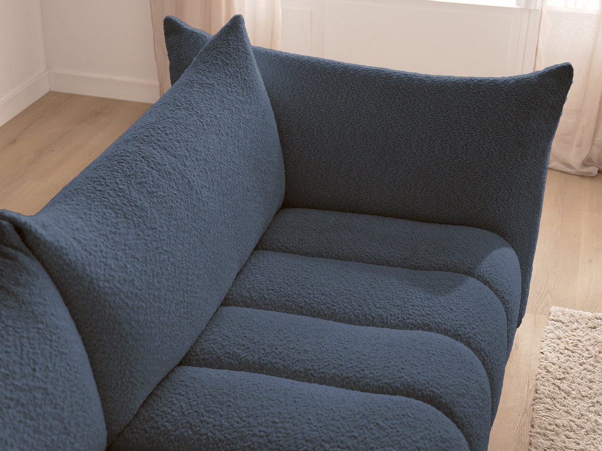 Canapé d'angle fixe modulable AZRA tissu bouclette avec pouf