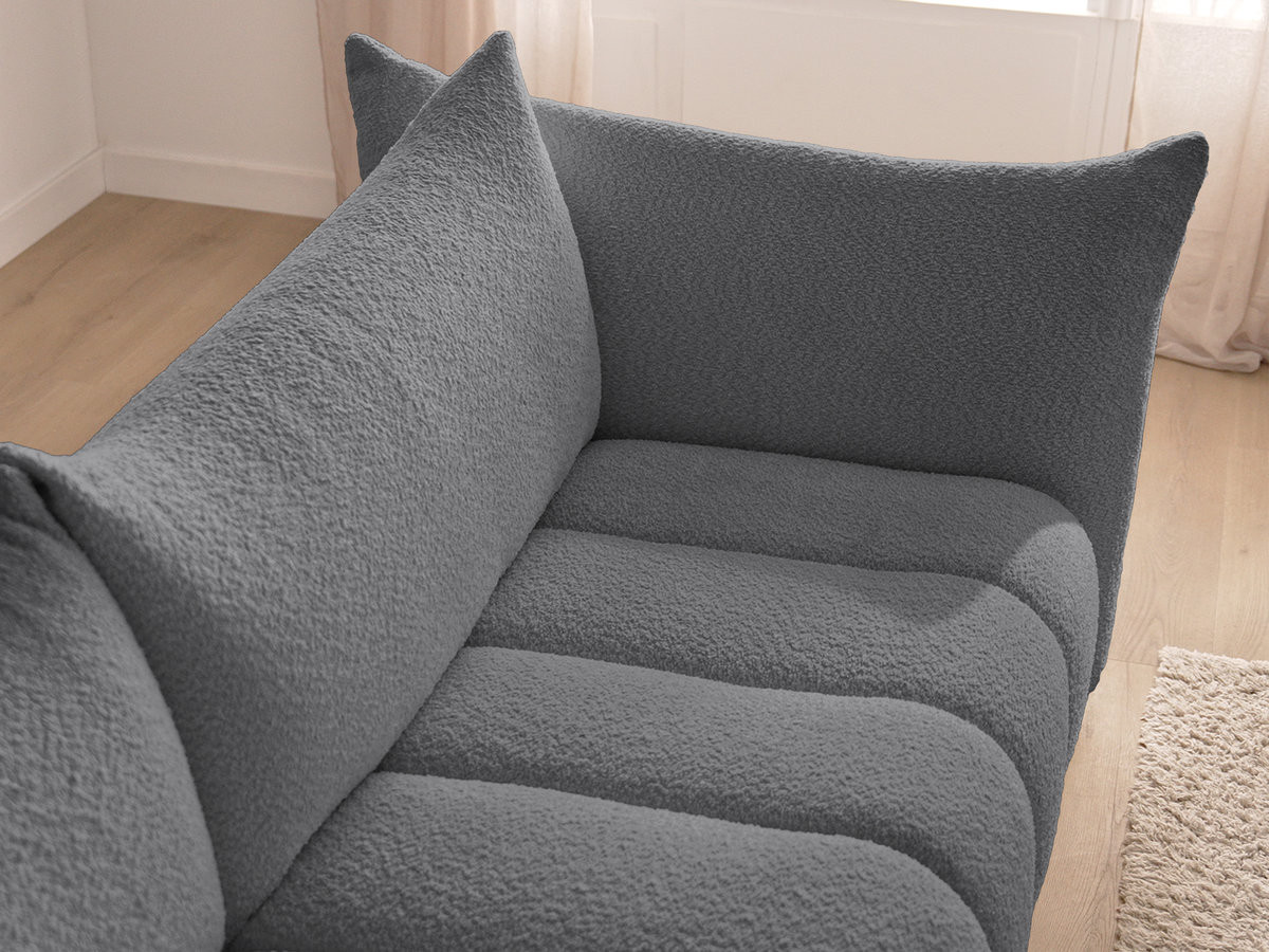 Canapé d'angle fixe modulable AZRA tissu bouclette avec pouf