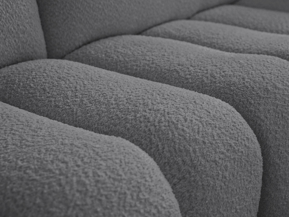 Canapé d'angle fixe modulable AZRA tissu bouclette avec pouf