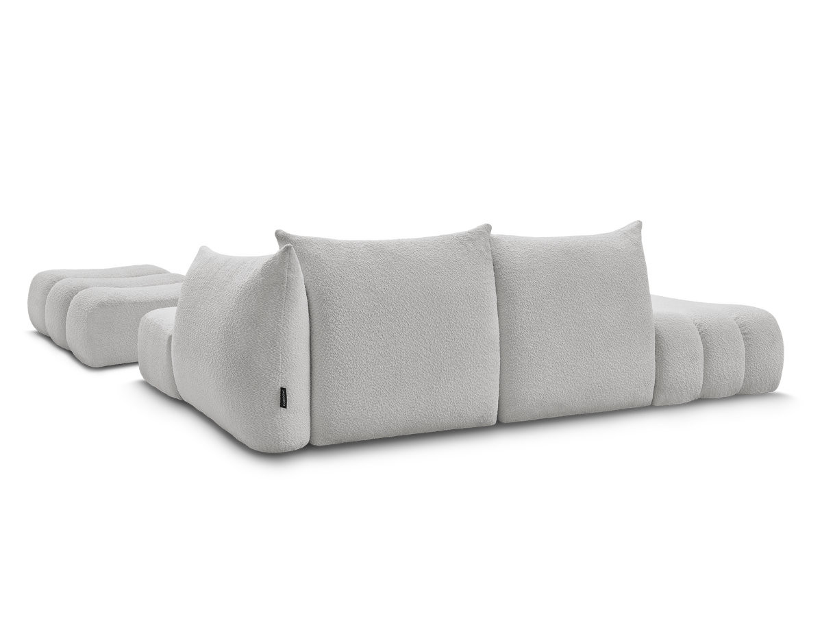 Canapé d'angle fixe modulable AZRA tissu bouclette avec pouf