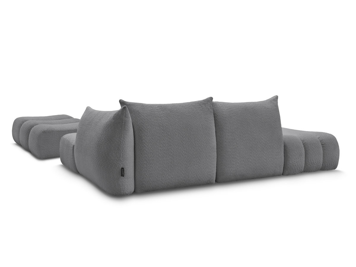 Canapé d'angle fixe modulable AZRA tissu bouclette avec pouf