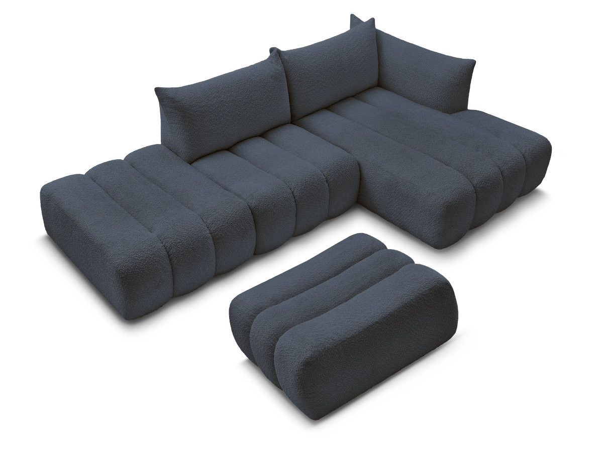 Canapé d'angle fixe modulable AZRA tissu bouclette avec pouf