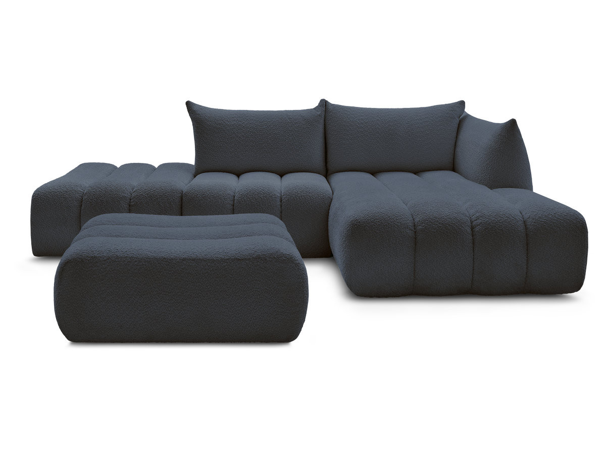 Canapé d'angle fixe modulable AZRA tissu bouclette avec pouf