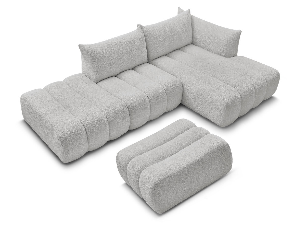 Canapé d'angle fixe modulable AZRA tissu bouclette avec pouf