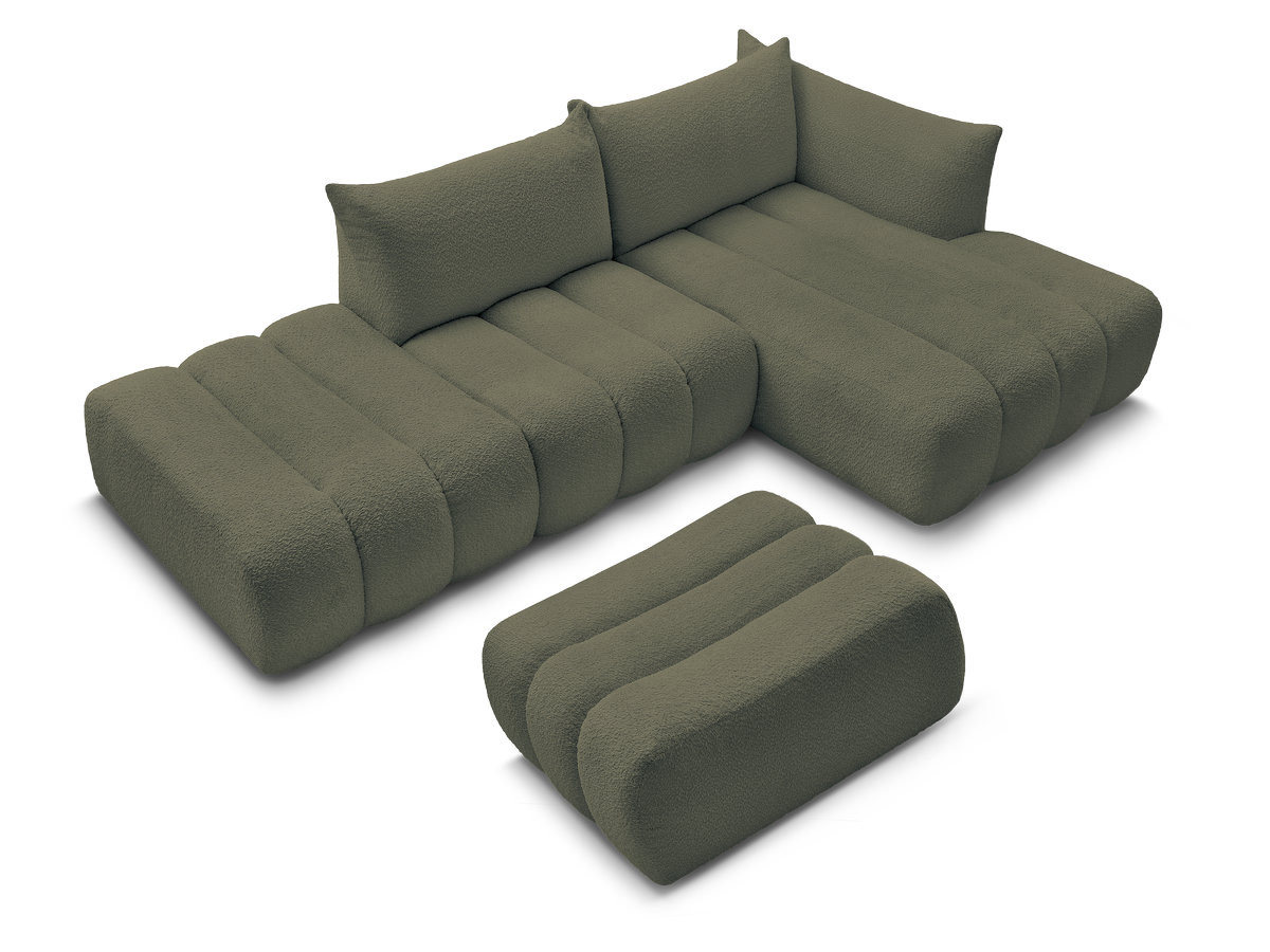 Canapé d'angle fixe modulable AZRA tissu bouclette avec pouf