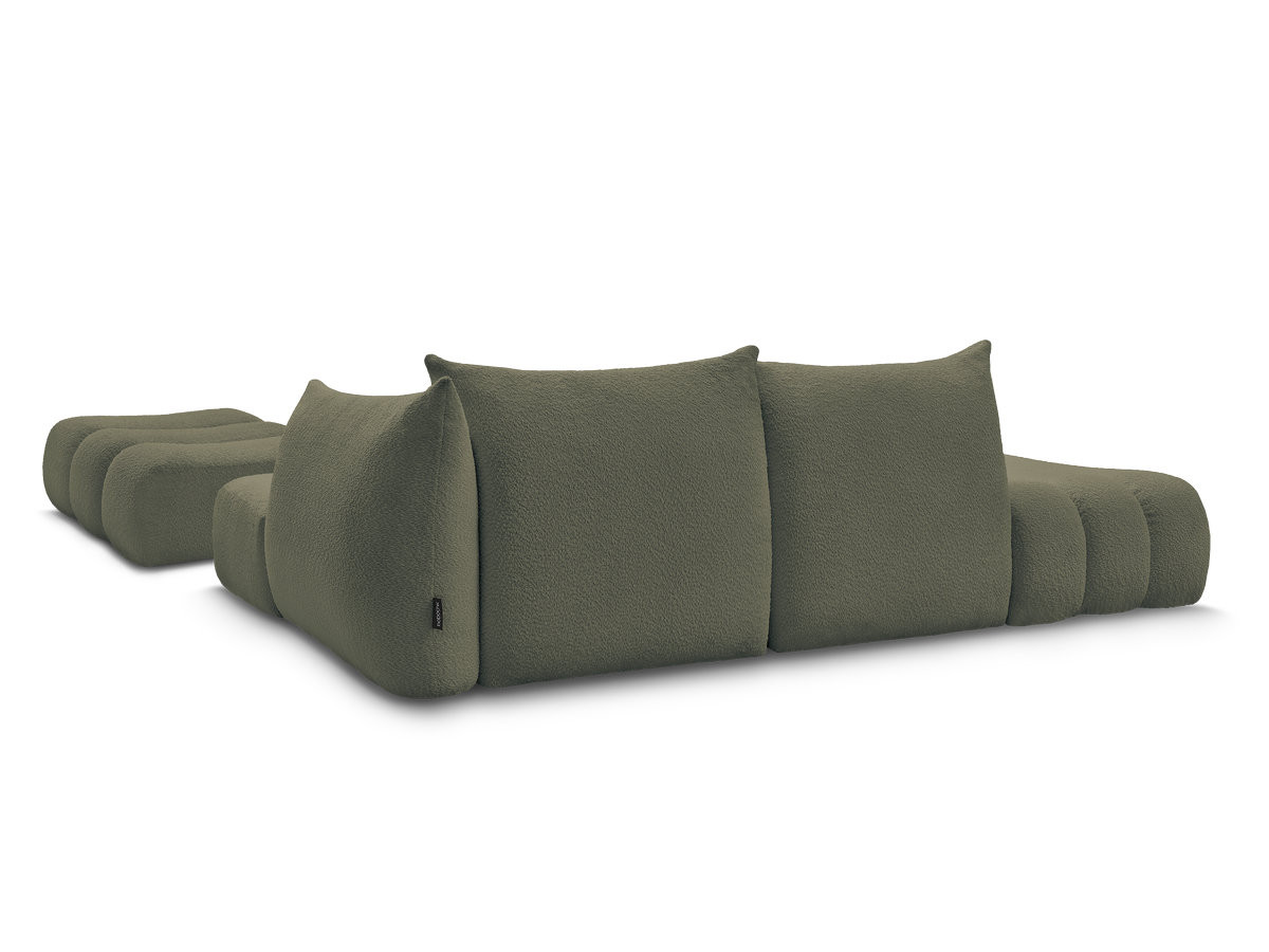 Canapé d'angle fixe modulable AZRA tissu bouclette avec pouf