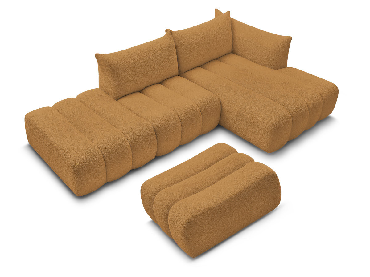 Canapé d'angle fixe modulable AZRA tissu bouclette avec pouf