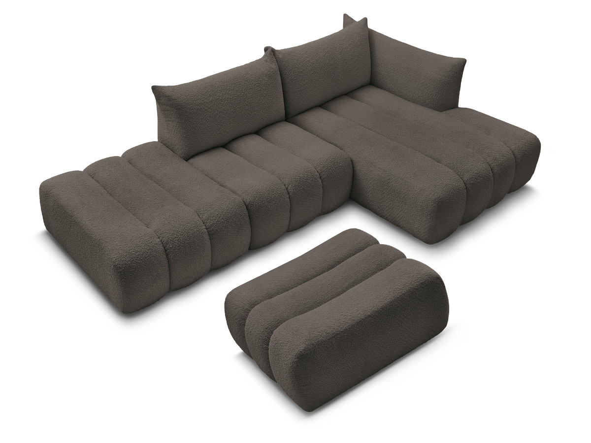 Canapé d'angle fixe modulable AZRA tissu bouclette avec pouf