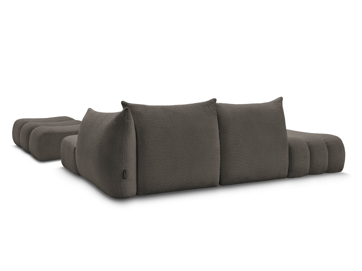 Canapé d'angle fixe modulable AZRA tissu bouclette avec pouf