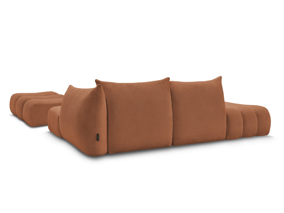 Canapé d'angle fixe modulable AZRA tissu bouclette avec pouf