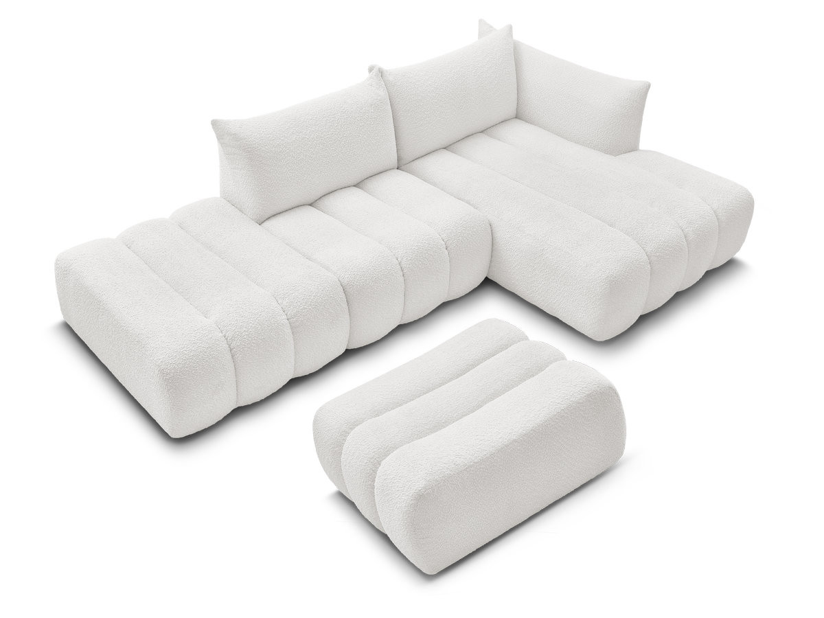 Canapé d'angle fixe modulable AZRA tissu bouclette avec pouf