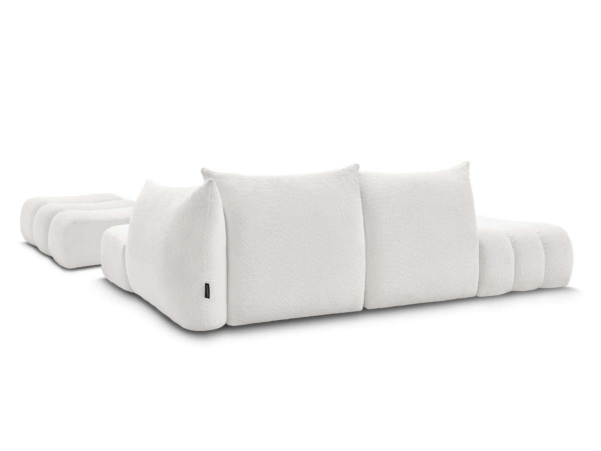 Canapé d'angle fixe modulable AZRA tissu bouclette avec pouf
