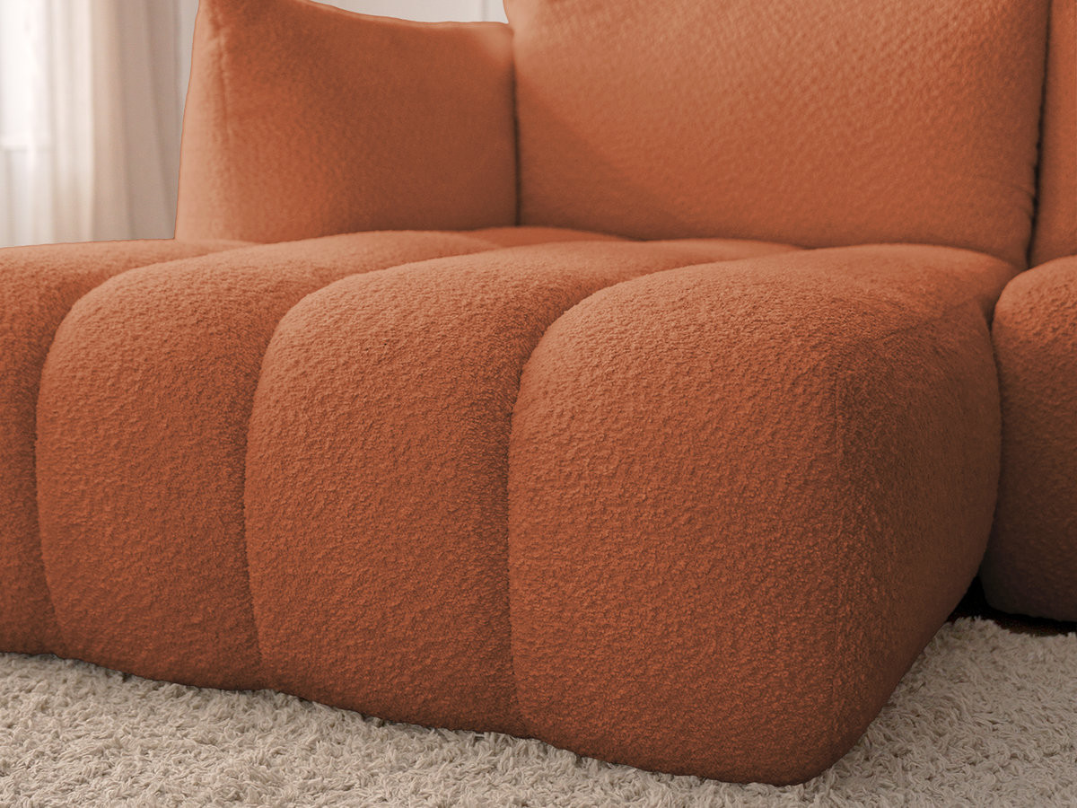 Canapé d'angle fixe modulable AZRA tissu bouclette avec pouf