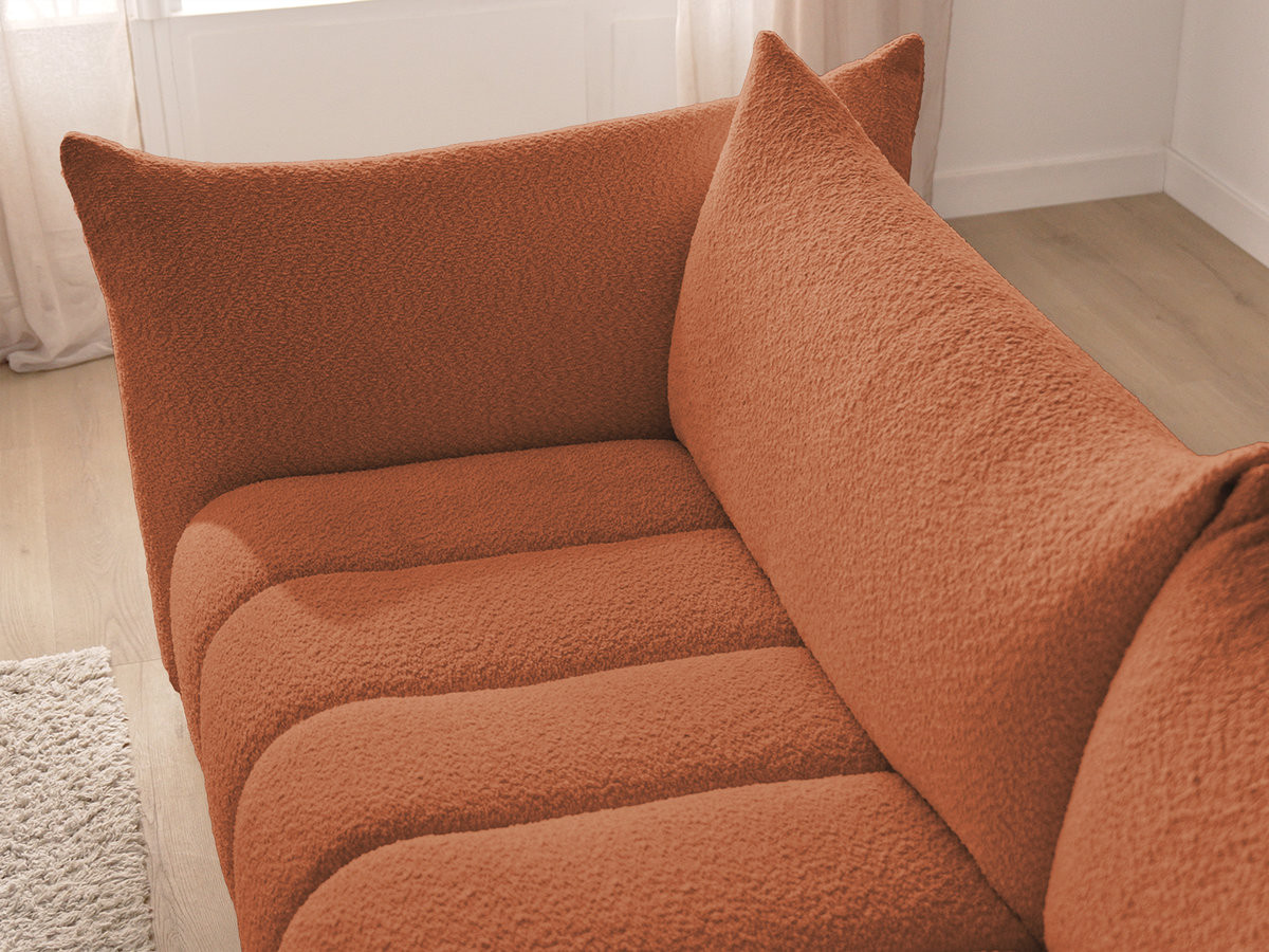 Canapé d'angle fixe modulable AZRA tissu bouclette avec pouf