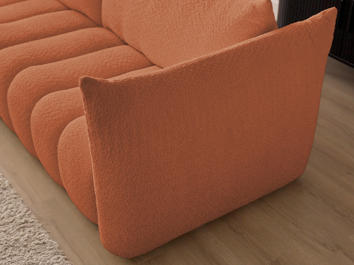 Canapé d'angle fixe modulable AZRA tissu bouclette avec pouf