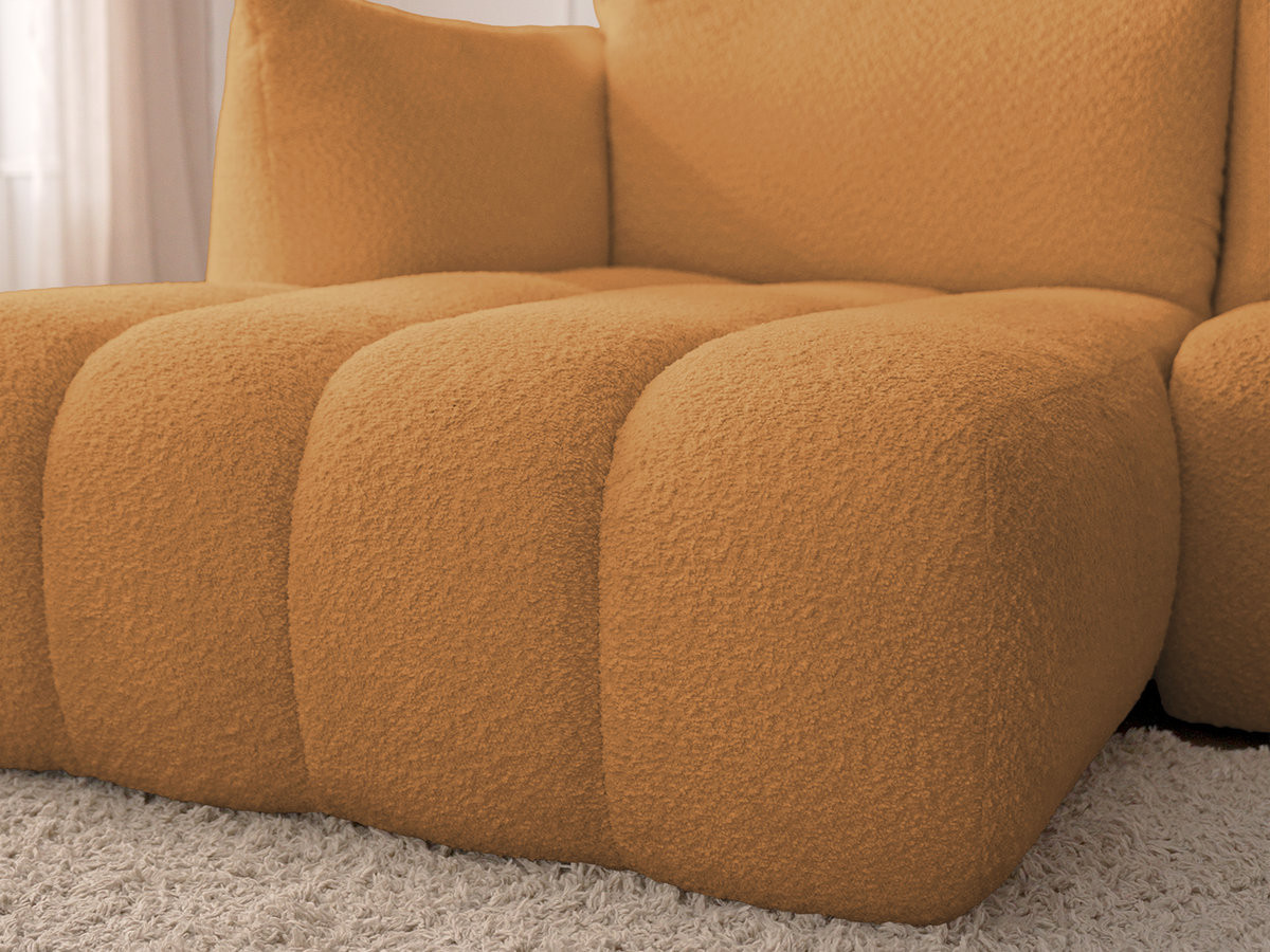 Canapé d'angle fixe modulable AZRA tissu bouclette avec pouf