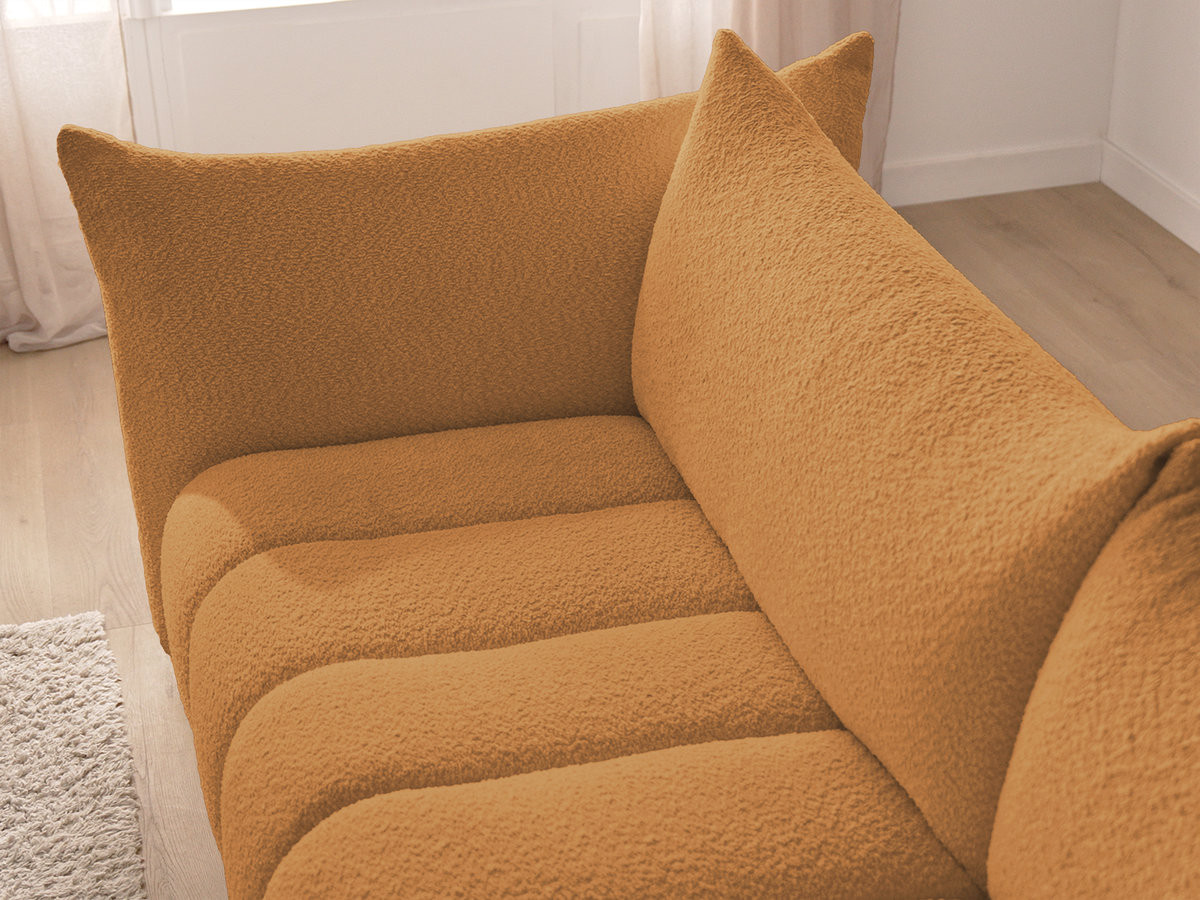 Canapé d'angle fixe modulable AZRA tissu bouclette avec pouf