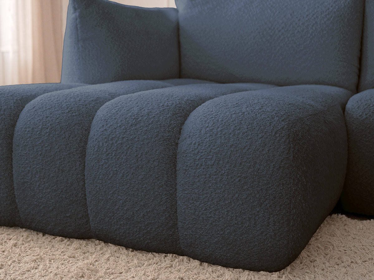 Canapé d'angle fixe modulable AZRA tissu bouclette avec pouf