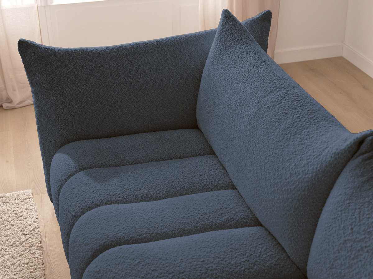 Canapé d'angle fixe modulable AZRA tissu bouclette avec pouf