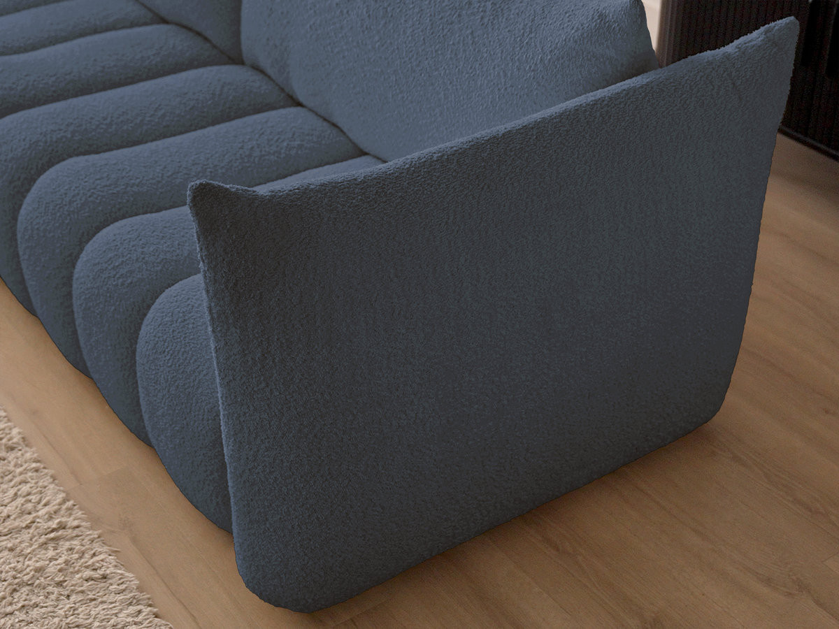 Canapé d'angle fixe modulable AZRA tissu bouclette avec pouf