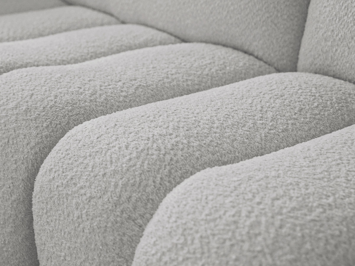 Canapé d'angle fixe modulable AZRA tissu bouclette avec pouf