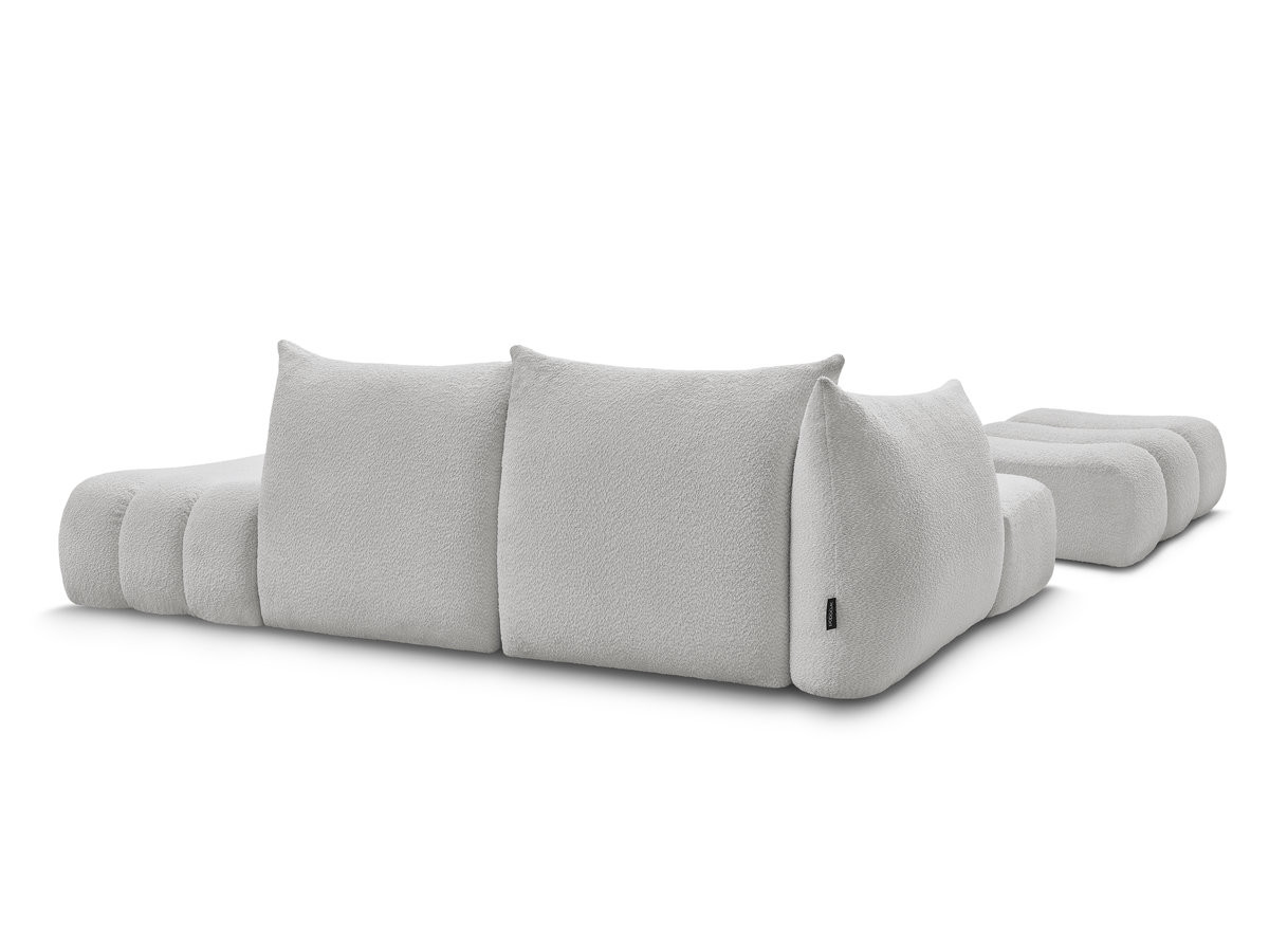 Canapé d'angle fixe modulable AZRA tissu bouclette avec pouf