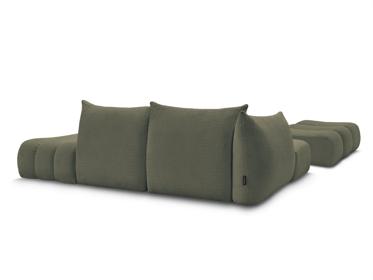Canapé d'angle fixe modulable AZRA tissu bouclette avec pouf