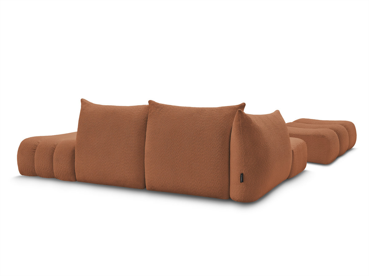 Canapé d'angle fixe modulable AZRA tissu bouclette avec pouf
