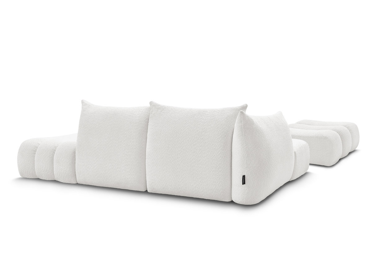 Canapé d'angle fixe modulable AZRA tissu bouclette avec pouf