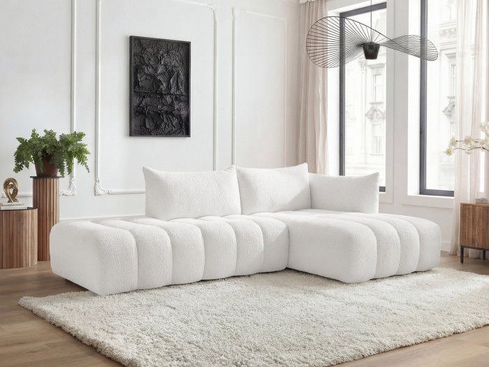 Canapé d'angle fixe modulable AZRA tissu bouclette