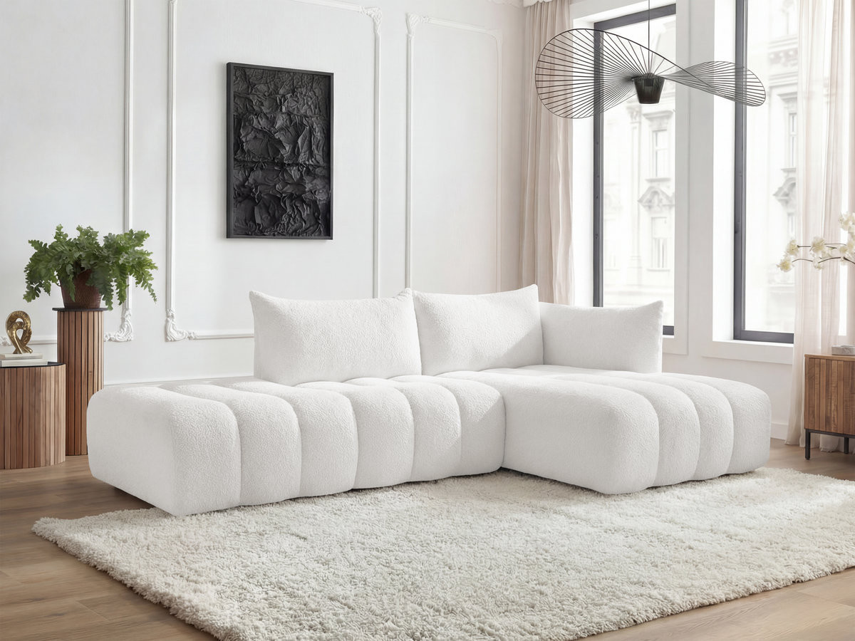 Canapé d'angle modulable AZRA bouclette blanc