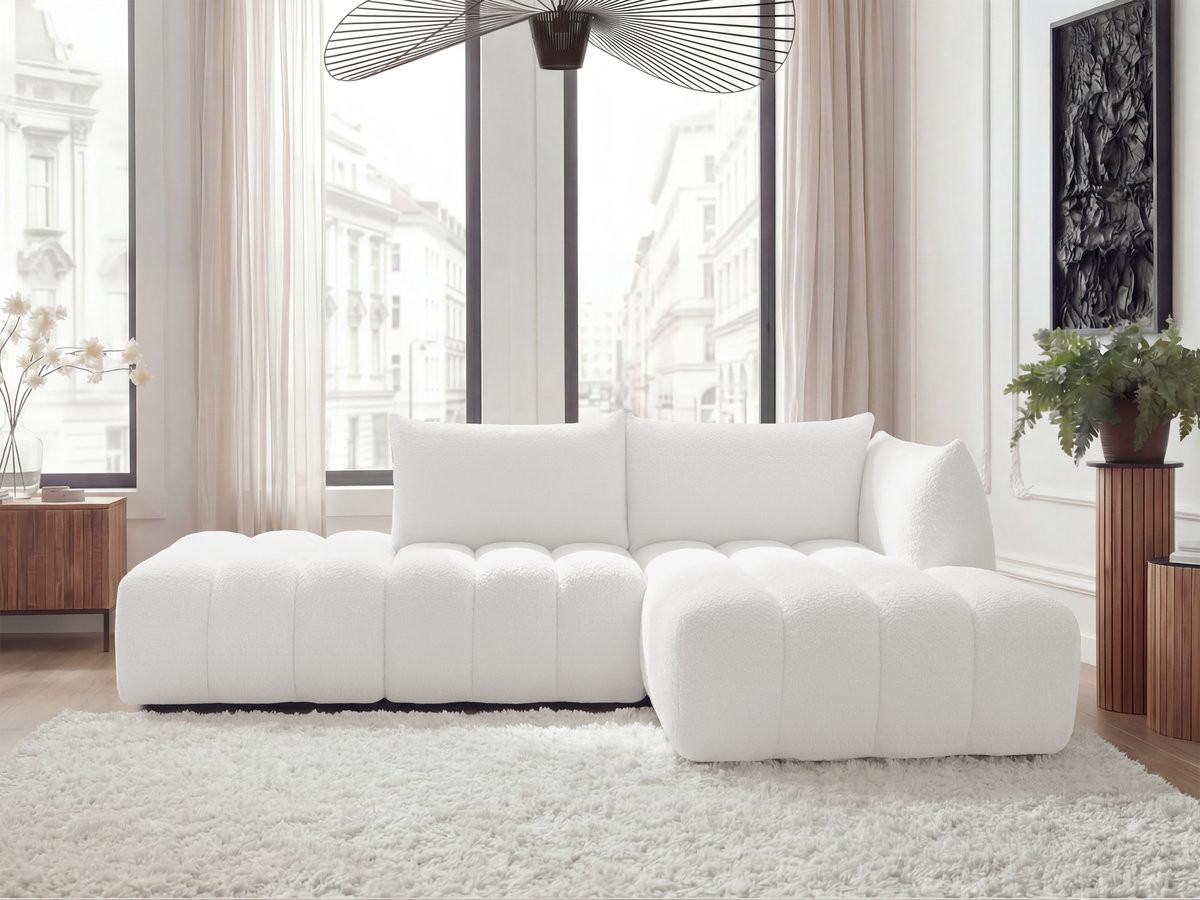 Canapé d'angle fixe modulable AZRA tissu bouclette