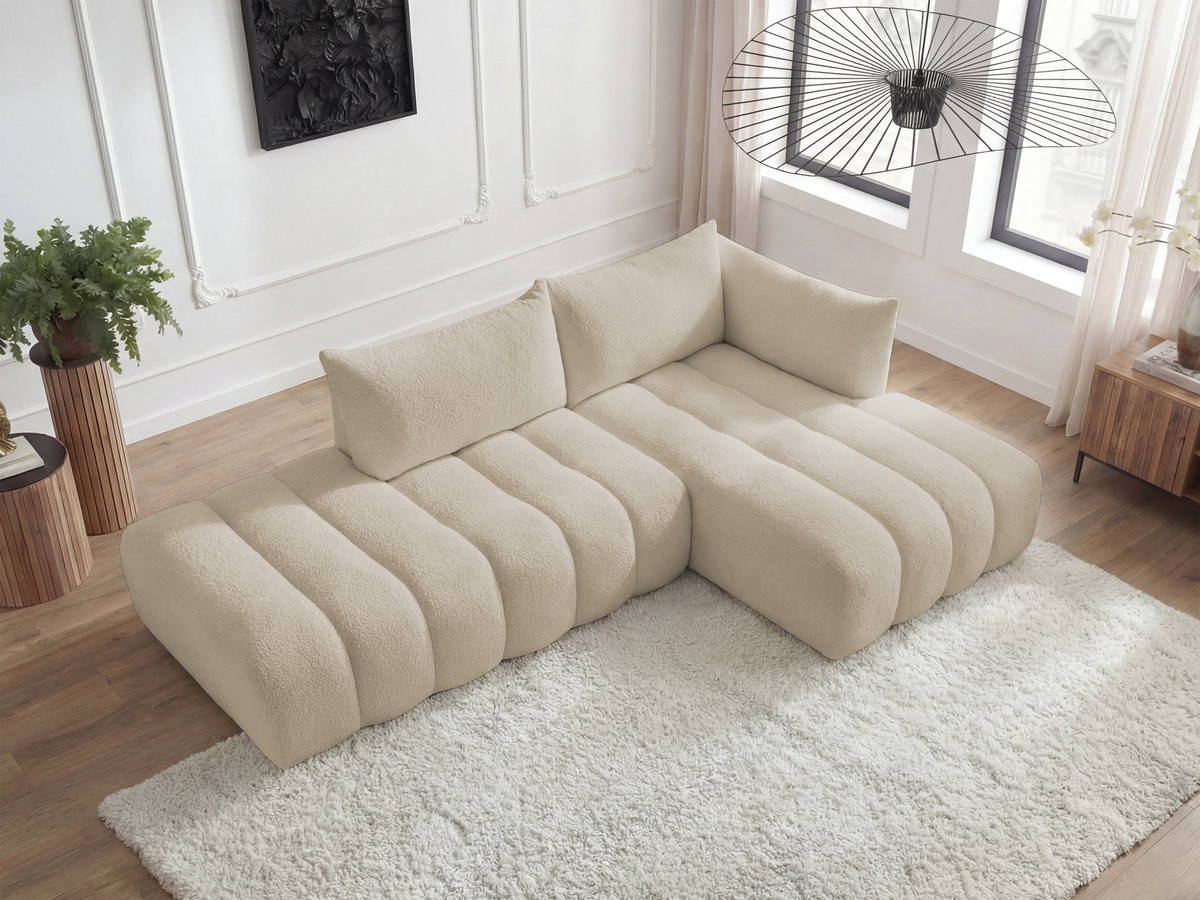 Canapé d'angle fixe modulable AZRA tissu bouclette
