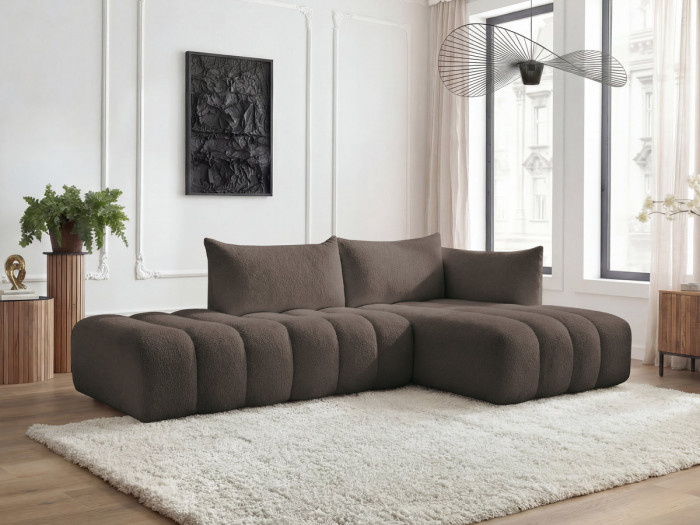 Canapé d'angle fixe modulable AZRA tissu bouclette