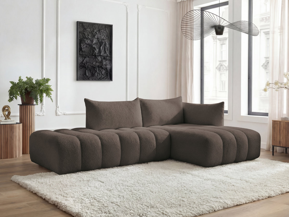 Canapé d'angle fixe modulable AZRA tissu bouclette