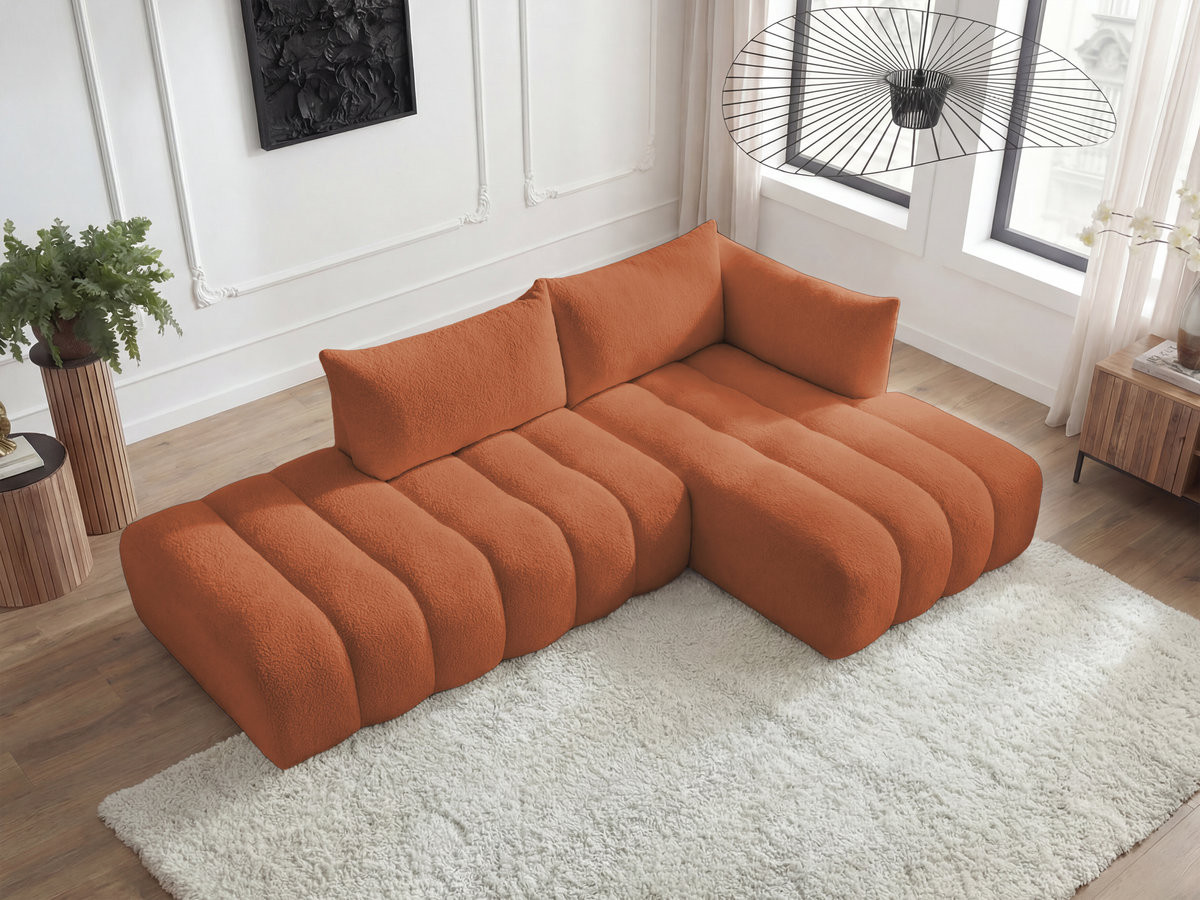 Canapé d'angle fixe modulable AZRA tissu bouclette