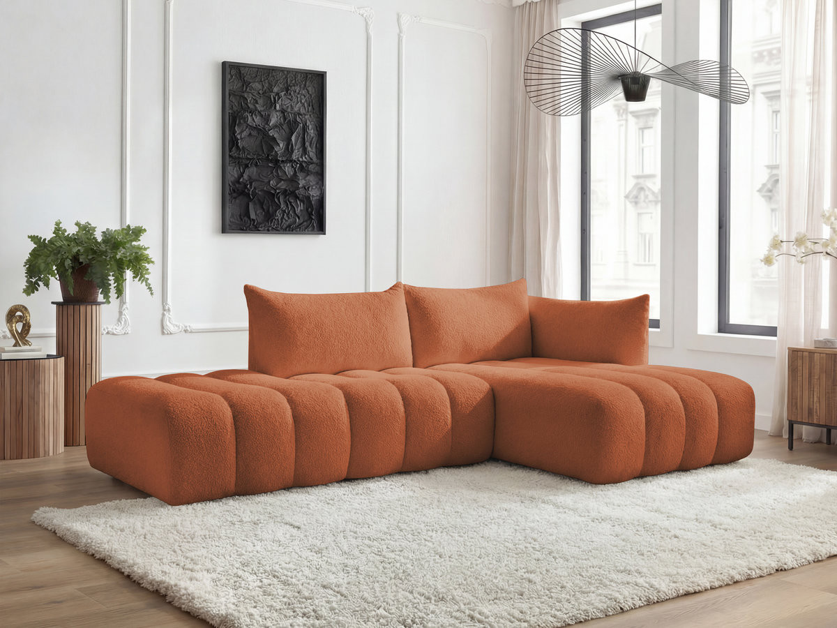Canapé d'angle modulable AZRA bouclette orange