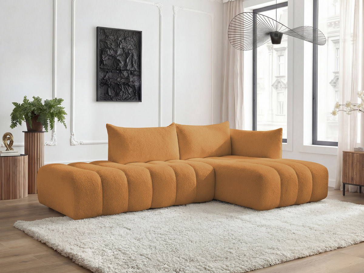 Canapé d'angle modulable AZRA bouclette jaune
