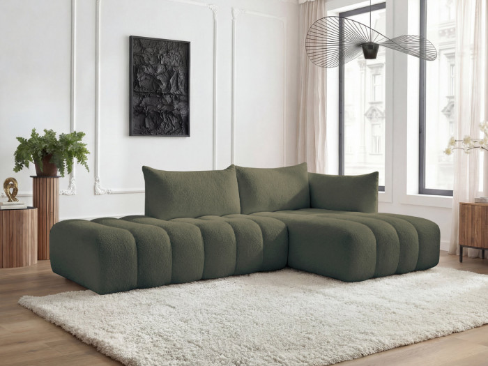 Canapé d'angle fixe modulable AZRA tissu bouclette